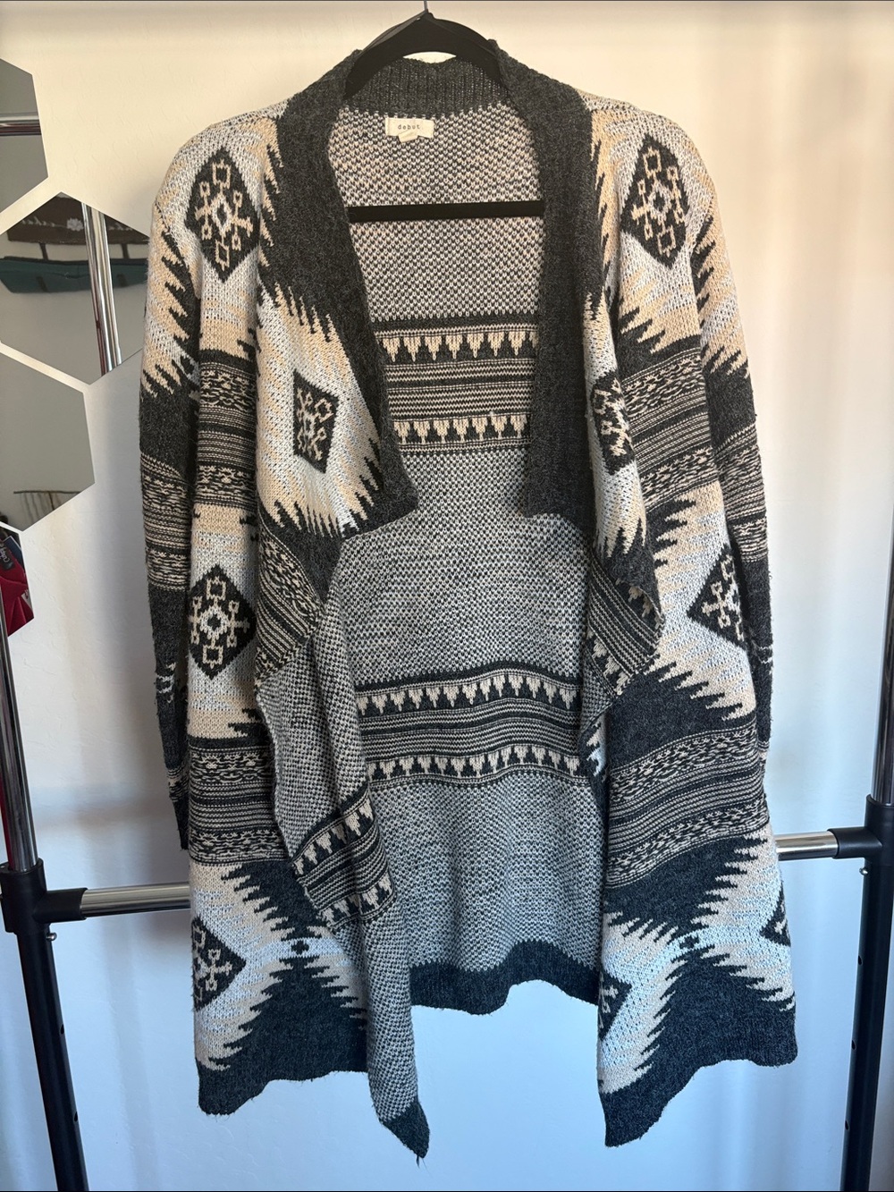 debut Black & Cream Aztec Open-Front Cardigan